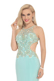 Prom Dresses Scoop Beaded Bodice Mermaid Spandex Open Back