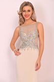 Spandex Beaded Bodice Mermaid Sweep Train Prom Dresses