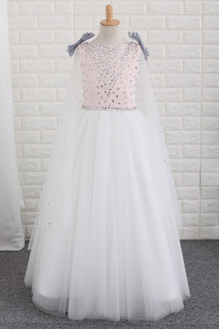 Flower Girl Dresses Scoop With Beading A Line Floor Length