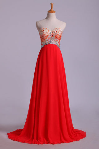 Splendid Sweetheart Prom Dresses A Line Chiffon With Beads Open Back