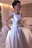 Scoop Wedding Dresses A Line Satin With Sash Sweep/Brush Train