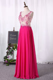 V Neck Beaded Bodice Floor Length Prom Dress Chiffon