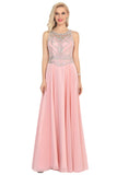 Chiffon Scoop Prom Dresses A Line With Beads&Rhinestones Chiffon Floor Length