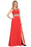 New Arrival Scoop Prom Dresses A Line Chiffon With Beads And Ruffles