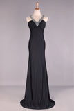 Slim V Neck Prom Dress Sheath Floor Length Open Back Discount Price #2085