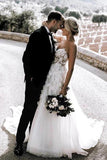 Gorgeous Ball Gown Sweetheart White Tulle Strapless Lace Wedding Dress