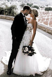 Charming Ball Gown Sweetheart Strapless 3D Flowers Tulle Off White Wedding Dresses SJS15095