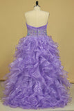 Asymmetrical Prom Dresses Sweetheart Organza With Beads And Ruffles A Line