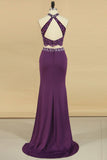 Two-Piece High Neck Prom Dresses Mermaid With Applique Spandex