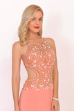 Sexy Open Back Scoop Open Back Prom Dresses With Beads Spandex