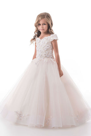 Flower Girl Dresses Off The Shoulder Tulle With Applique A Line