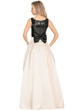 A Line Scoop Satin Prom Dresses With Sequins&Bow Floor Length