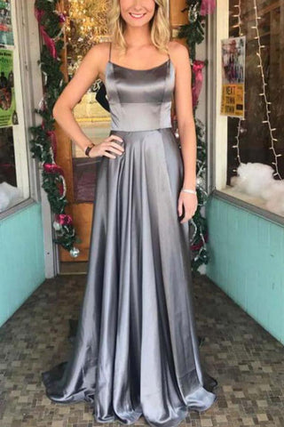 Beautiful Silver Gray Long A-Line Spaghetti Straps Prom Dresses Party Dresses