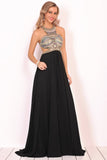 Scoop Prom Dresses A Line Open Back Chiffon With Beading