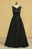 Evening Dress Concise A-Line Floor Length Lace-Up Satin Black Plus Size