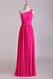 Fuchsia One Shoulder A Line Chiffon Bridesmaid Dresses