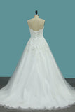 Sweetheart Wedding Dresses A Line Tulle With Applique Sweep Train