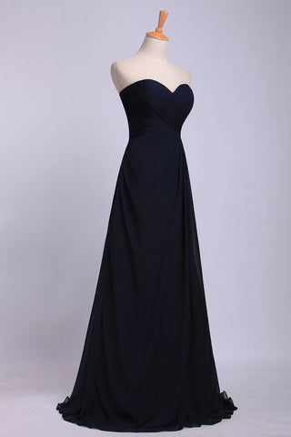 Full Length Sweetheart Chiffon Bridesmaid Dresses Shirred Bodice Empire Waist Chiffon Skirt