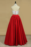 Bicolor Two-Piece Halter A Line Prom Dresses Satin Floor Length