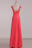 Chiffon & Lace Scoop Prom Dresses A Line With Beading Floor Length