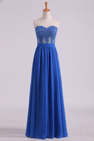 Sweetheart A Line Prom Dresses Chiffon With Applique And Beads Floor Length