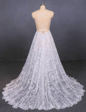 Spaghetti Straps V Neck Lace Off White Wedding Dresses with Criss Cross Bridal Dresses SJS15422