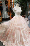 Wedding Dresses One Shoulder Ball Gown Satin Lace Up With Appliques And Handmade Flowers