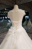 Marvelous Royal Train Wedding Dresses Short Sleeves With Appliques And Sequins Lace Up