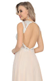 Scoop Open Back Prom Dresses A Line Chiffon With Beads&Appliques