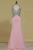 Sexy Open Back Straps Spandex Beaded Bodice Prom Dresses Sheath/Column