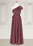 Stacy A-Line Ruched Chiffon Floor-Length Junior Bridesmaid Dress SJSP0020007