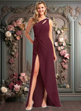 Rylie A-line One Shoulder Floor-Length Chiffon Bridesmaid Dress JLP0025756