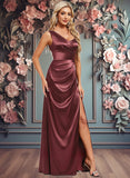 Amari A-line Asymmetrical Floor-Length Stretch Satin Bridesmaid Dress JLP0025828