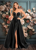 Fatima A-line V-Neck Sweep Train Satin Prom Dresses JLP0025842