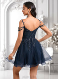 Miah A-line V-Neck Short Tulle Lace Homecoming Dress With Sequins JLP0025642