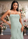 Mckenzie A-line Square Floor-Length Chiffon Bridesmaid Dress With Ruffle JLP0025735