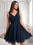 Natalee A-line V-Neck Short Chiffon Homecoming Dress With Pleated JLP0025644