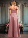 Rosa A-line Cold Shoulder Floor-Length Satin Bridesmaid Dress JLP0025750