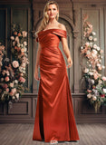 Daniela A-line Off the Shoulder Floor-Length Stretch Satin Bridesmaid Dress JLP0025757