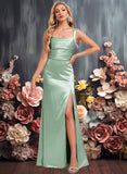 Briley Trumpet/Mermaid Square Floor-Length Stretch Satin Bridesmaid Dress JLP0025784