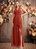 Jazmine A-line V-Neck Floor-Length Chiffon Bridesmaid Dress With Ruffle JLP0025754