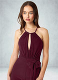 Aubree Pleated Luxe Knit Jumpsuit with Belt Cabernet SJSP0019817