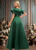 Leanna A-line V-Neck Floor-Length Satin Bridesmaid Dress With Ruffle JLP0025777