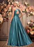 Tania A-line Cowl Floor-Length Stretch Satin Bridesmaid Dress With Ruffle JLP0025781