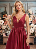 Greta A-line V-Neck Floor-Length Satin Bridesmaid Dress JLP0025775