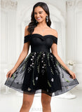 Janessa A-line Off the Shoulder Short Tulle Lace Homecoming Dress With Embroidered JLP0025720