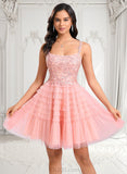 Jaylynn Ball-Gown/Princess Scoop Short Tulle Lace Homecoming Dress With Ruffle JLP0025676