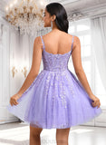 Taliyah A-line V-Neck Short Tulle Lace Homecoming Dress JLP0025640