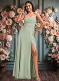 Deja A-line Cowl Floor-Length Chiffon Bridesmaid Dress With Bow JLP0025738