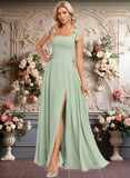 Yasmine A-line Square Floor-Length Chiffon Prom Dresses With Bow JLP0025876